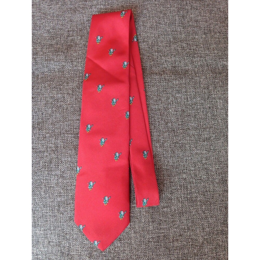Tie 70s 80s 90s Y2K Mens Italian Silk Red Santa Holiday 3.5 Wide 57  Long